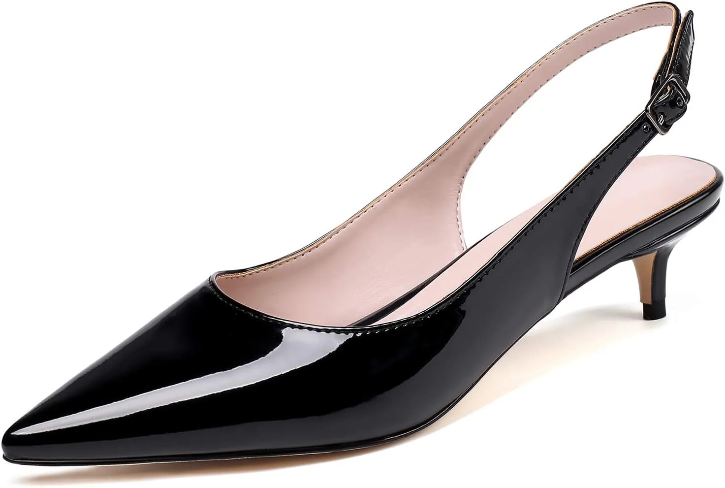 Eldof Women's Slingback Kitten Heel Pumps, 1.4" Pointed Toe Office Low Heel Comfortable Pumps for Office
