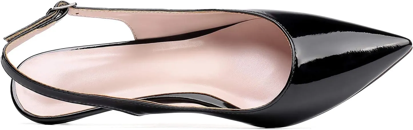 Eldof Women's Slingback Kitten Heel Pumps, 1.4" Pointed Toe Office Low Heel Comfortable Pumps for Office