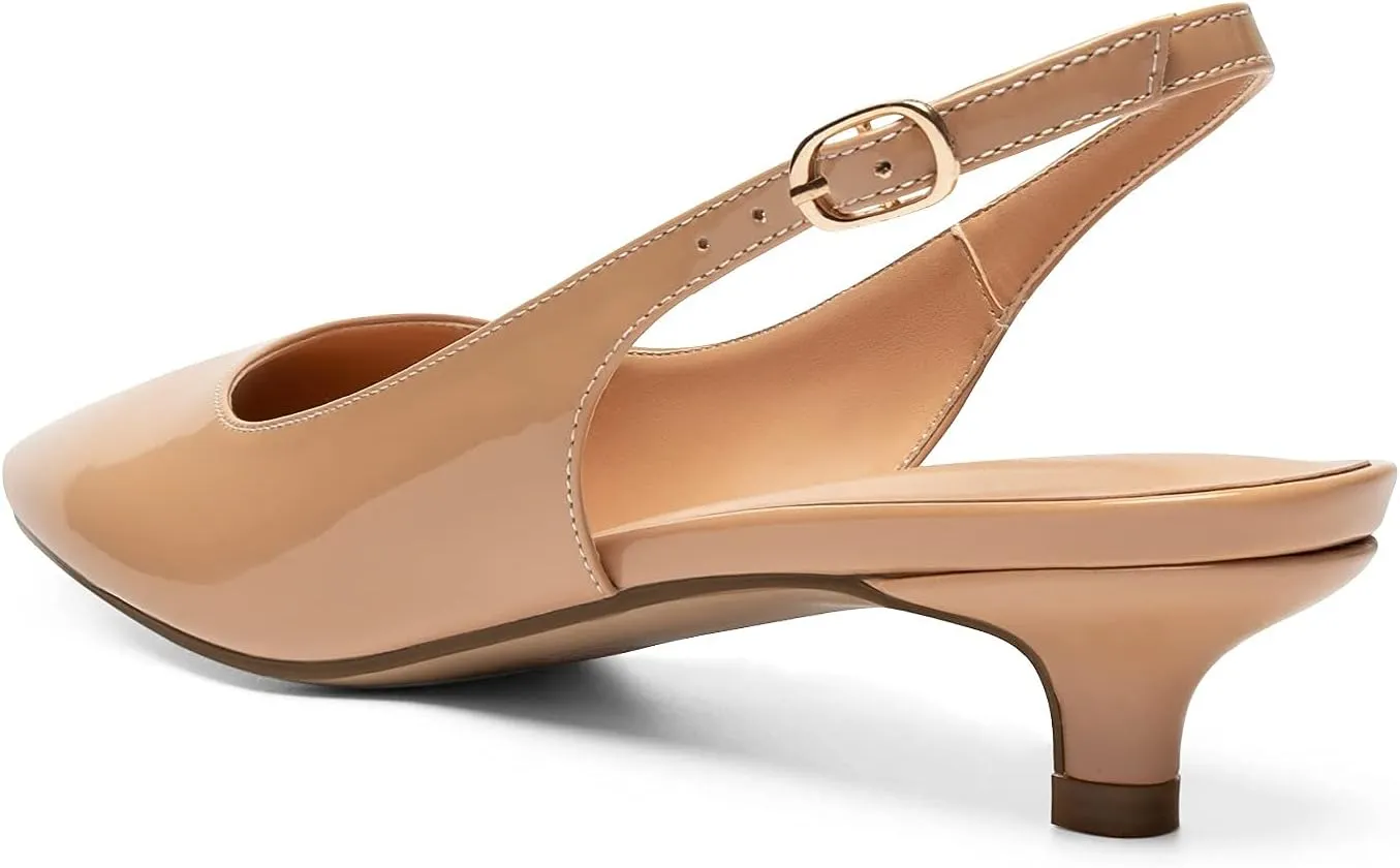 Eldof Women's Slingback Kitten Heel Pumps, 1.4" Pointed Toe Office Low Heel Comfortable Pumps for Office