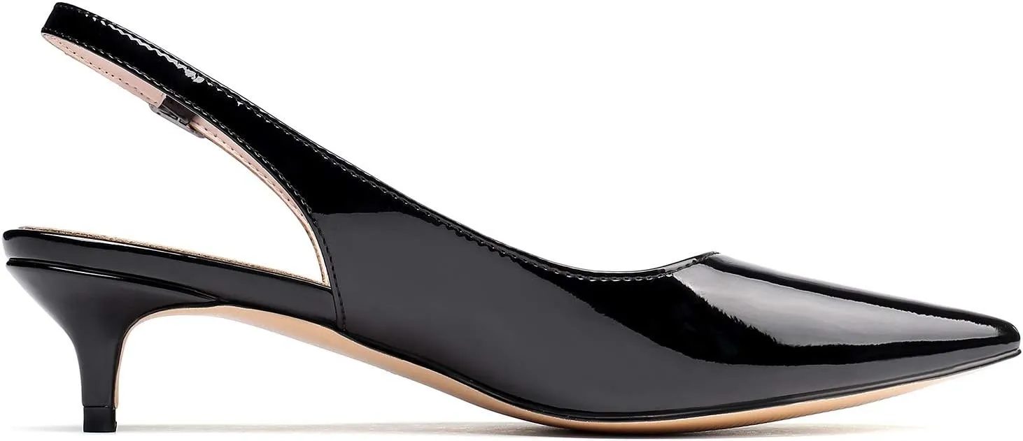 Eldof Women's Slingback Kitten Heel Pumps, 1.4" Pointed Toe Office Low Heel Comfortable Pumps for Office