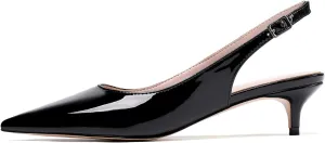Eldof Women's Slingback Kitten Heel Pumps, 1.4" Pointed Toe Office Low Heel Comfortable Pumps for Office