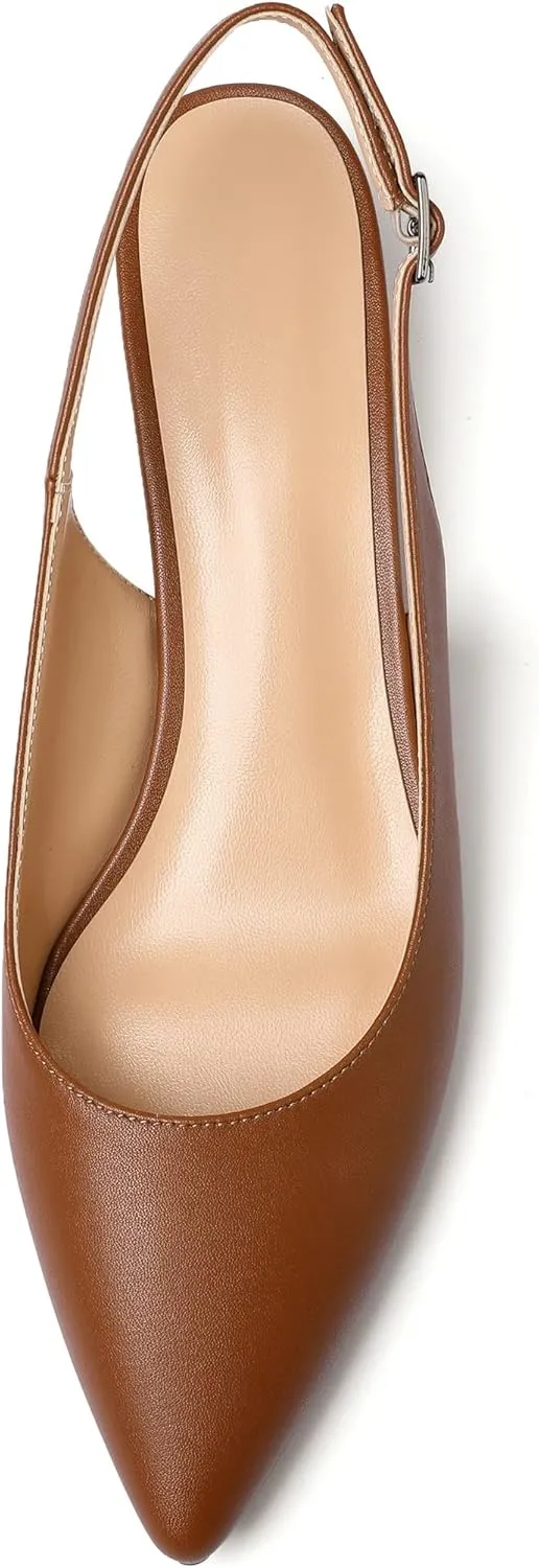 Eldof Women's Slingback Kitten Heel Pumps, 1.4" Pointed Toe Office Low Heel Comfortable Pumps for Office