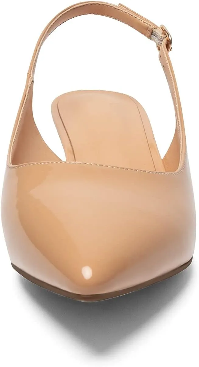Eldof Women's Slingback Kitten Heel Pumps, 1.4" Pointed Toe Office Low Heel Comfortable Pumps for Office