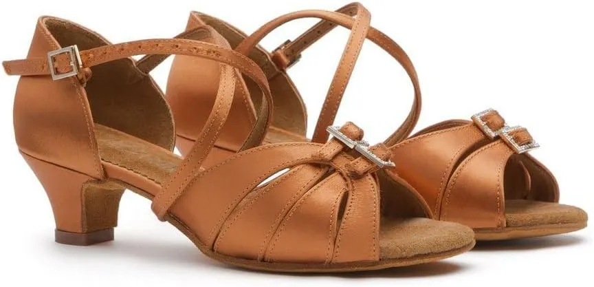Elegant Girl's Ballroom Dance Shoes Latin Shoes Children Waltz Jazz Tango Practice, Satin, Tan, #609, C10-4.5