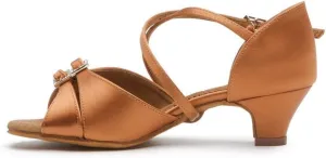 Elegant Girl's Ballroom Dance Shoes Latin Shoes Children Waltz Jazz Tango Practice, Satin, Tan, #609, C10-4.5