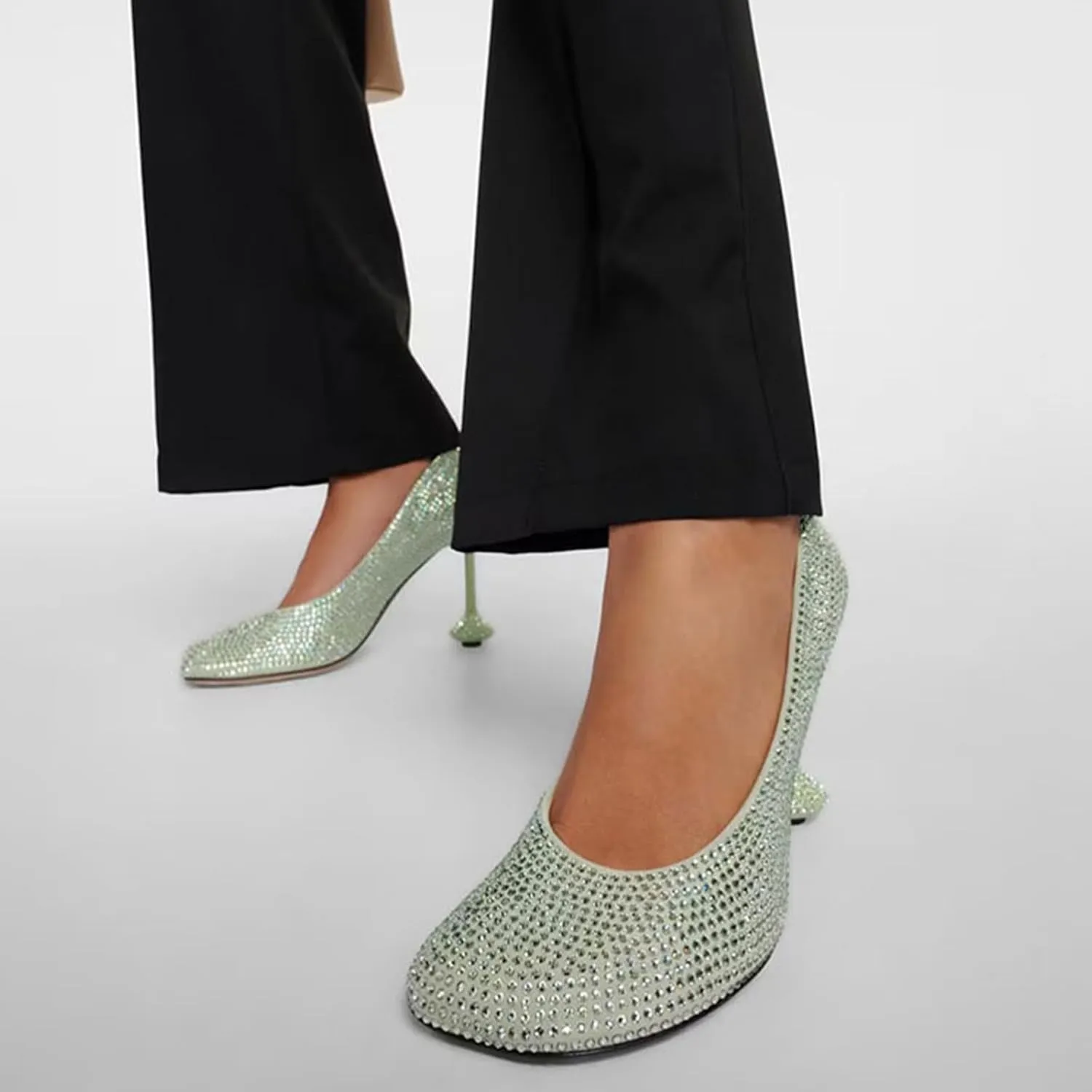 Elegant Green Women's Fashion Strange Style Heel Stiletto Pumps with Rhinestone, Sexy Round Toe Sweet Extreme High Heels for Party, Banquet and Fashion Show,7,Green