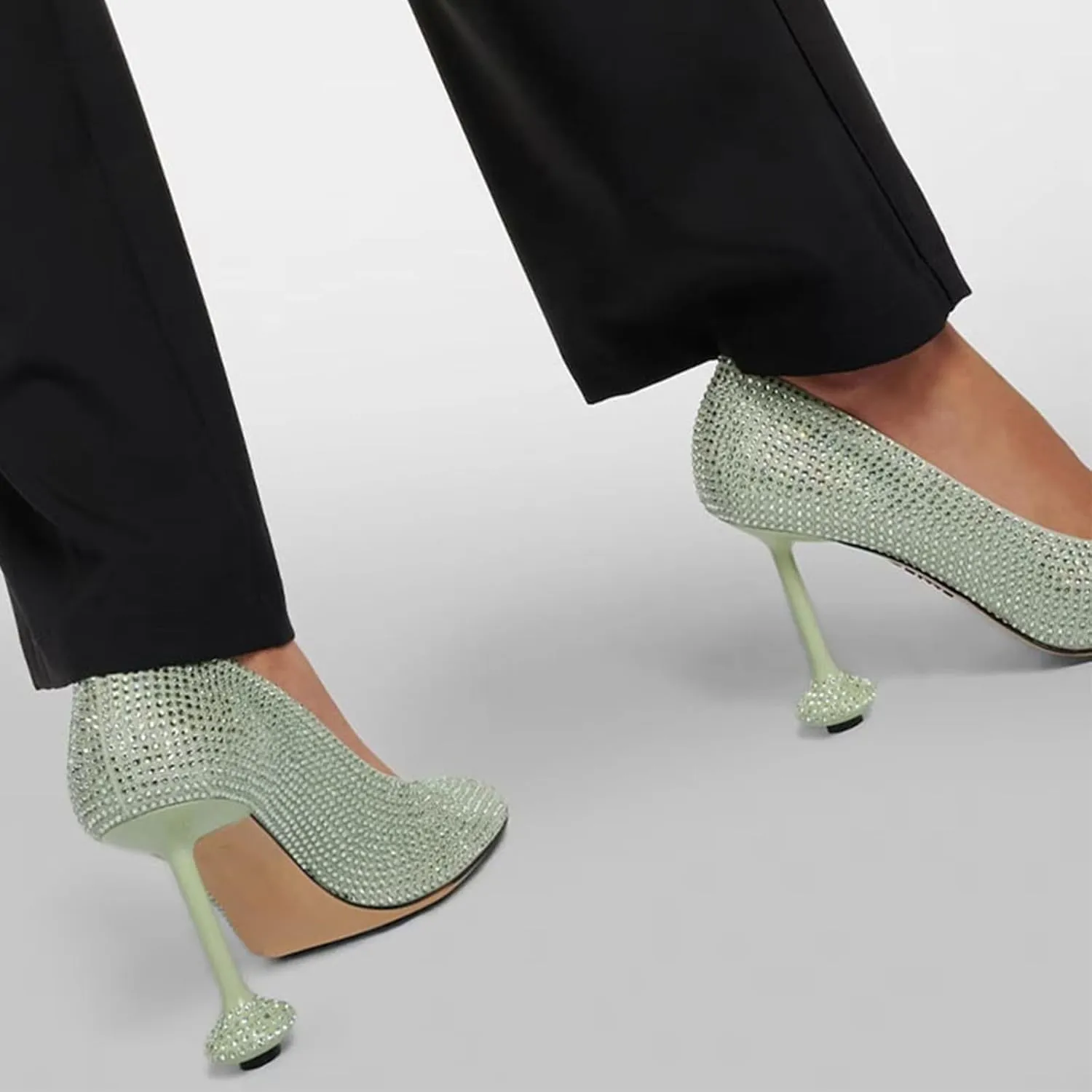 Elegant Green Women's Fashion Strange Style Heel Stiletto Pumps with Rhinestone, Sexy Round Toe Sweet Extreme High Heels for Party, Banquet and Fashion Show,7,Green