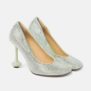 Elegant Green Women's Fashion Strange Style Heel Stiletto Pumps with Rhinestone, Sexy Round Toe Sweet Extreme High Heels for Party, Banquet and Fashion Show,7,Green
