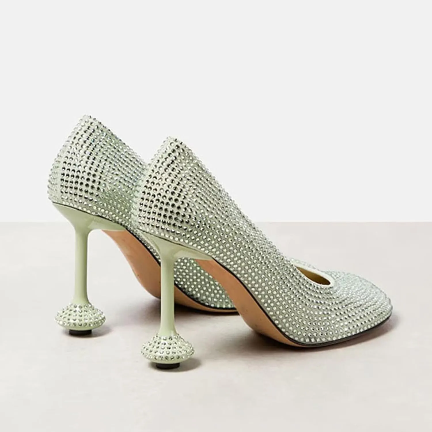 Elegant Green Women's Fashion Strange Style Heel Stiletto Pumps with Rhinestone, Sexy Round Toe Sweet Extreme High Heels for Party, Banquet and Fashion Show,7,Green