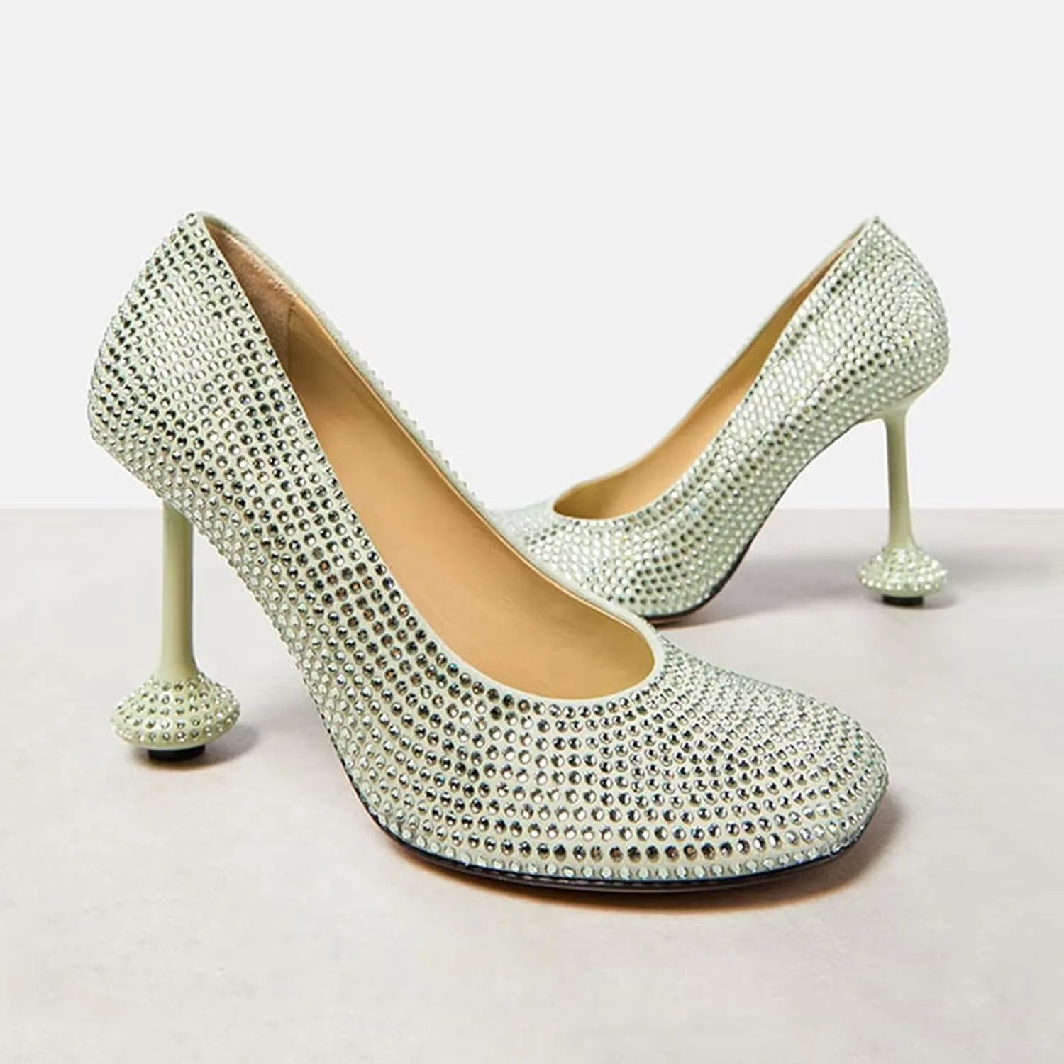 Elegant Green Women's Fashion Strange Style Heel Stiletto Pumps with Rhinestone, Sexy Round Toe Sweet Extreme High Heels for Party, Banquet and Fashion Show,7,Green