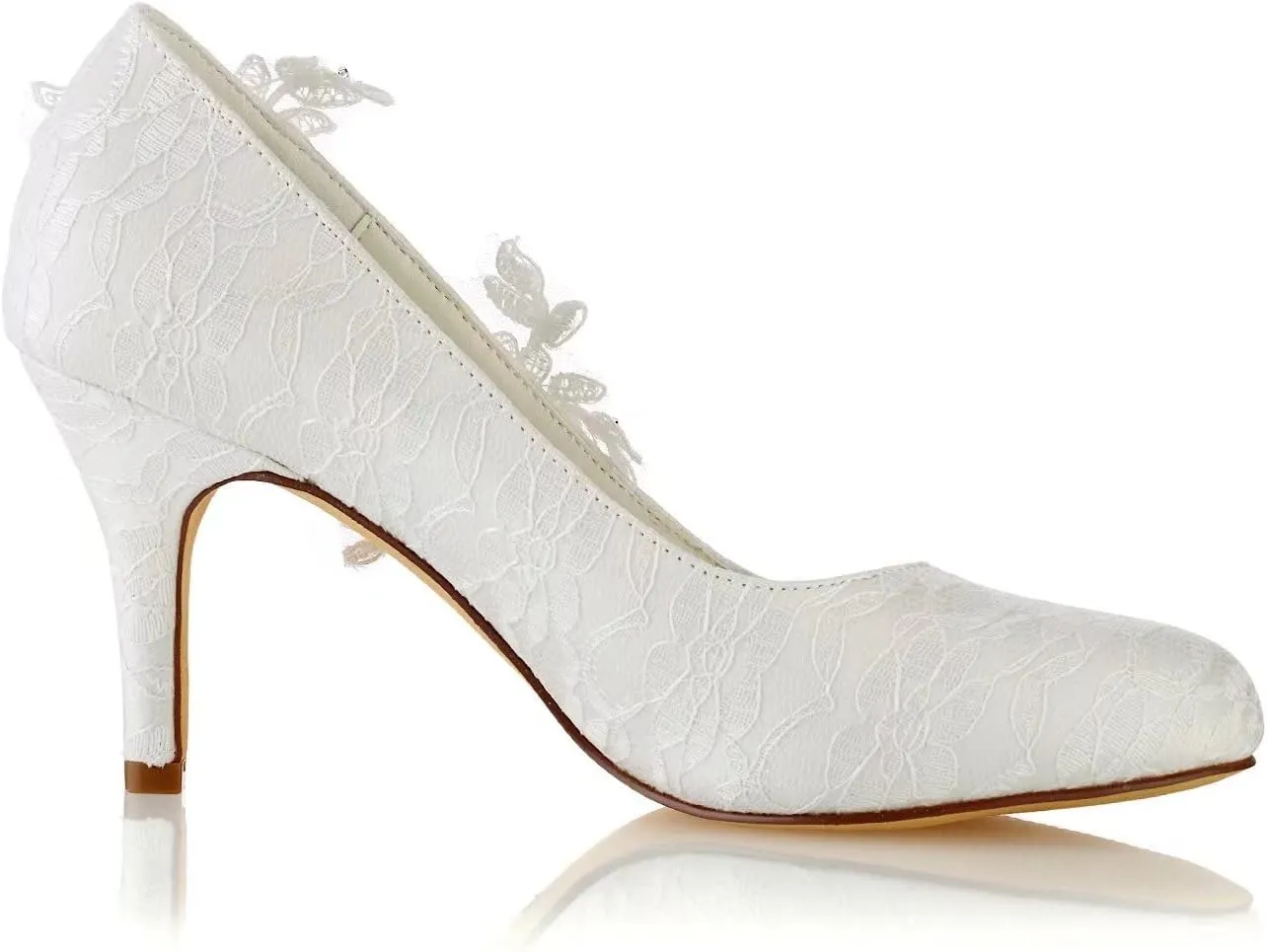 Emily Bridal Wedding Shoes Women's Silk Like Satin Stiletto Heel Pumps Stitching Lace Flower Crystal Pearl