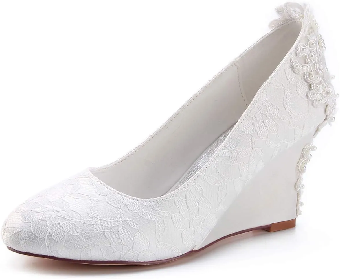 Emily Bridal Women's Silk Like Satin Wedge Heel Wedges Crystal