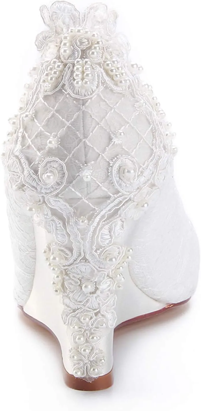 Emily Bridal Women's Silk Like Satin Wedge Heel Wedges Crystal