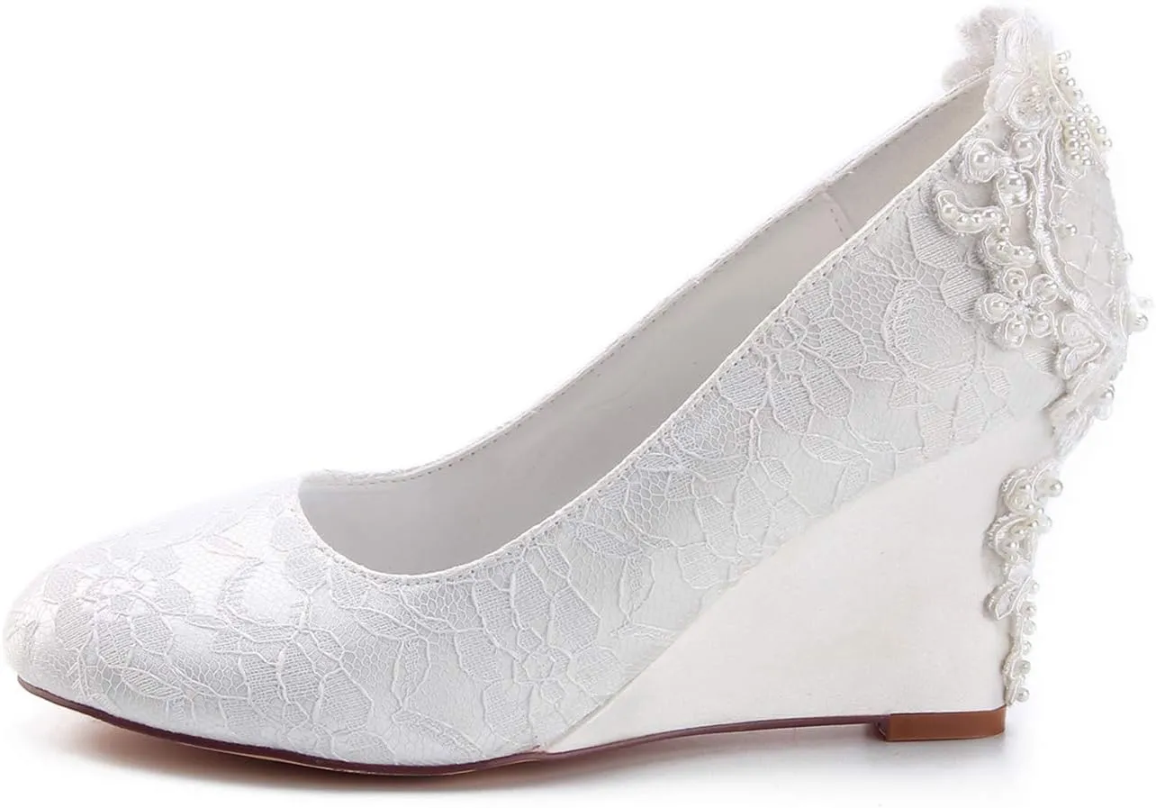 Emily Bridal Women's Silk Like Satin Wedge Heel Wedges Crystal