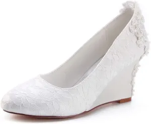 Emily Bridal Women's Silk Like Satin Wedge Heel Wedges Crystal