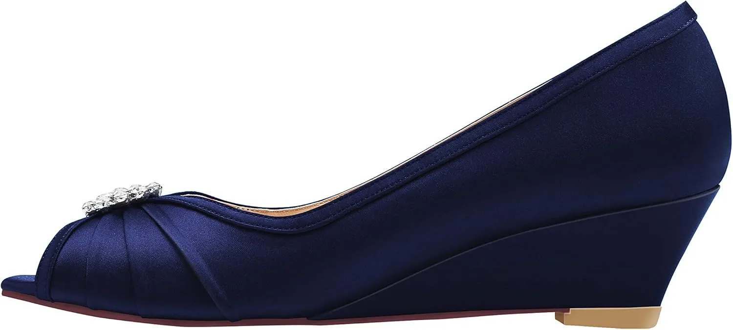ERIJUNOR Women Comfortable Low Heel Wedges Peep Toe Wedding Shoes