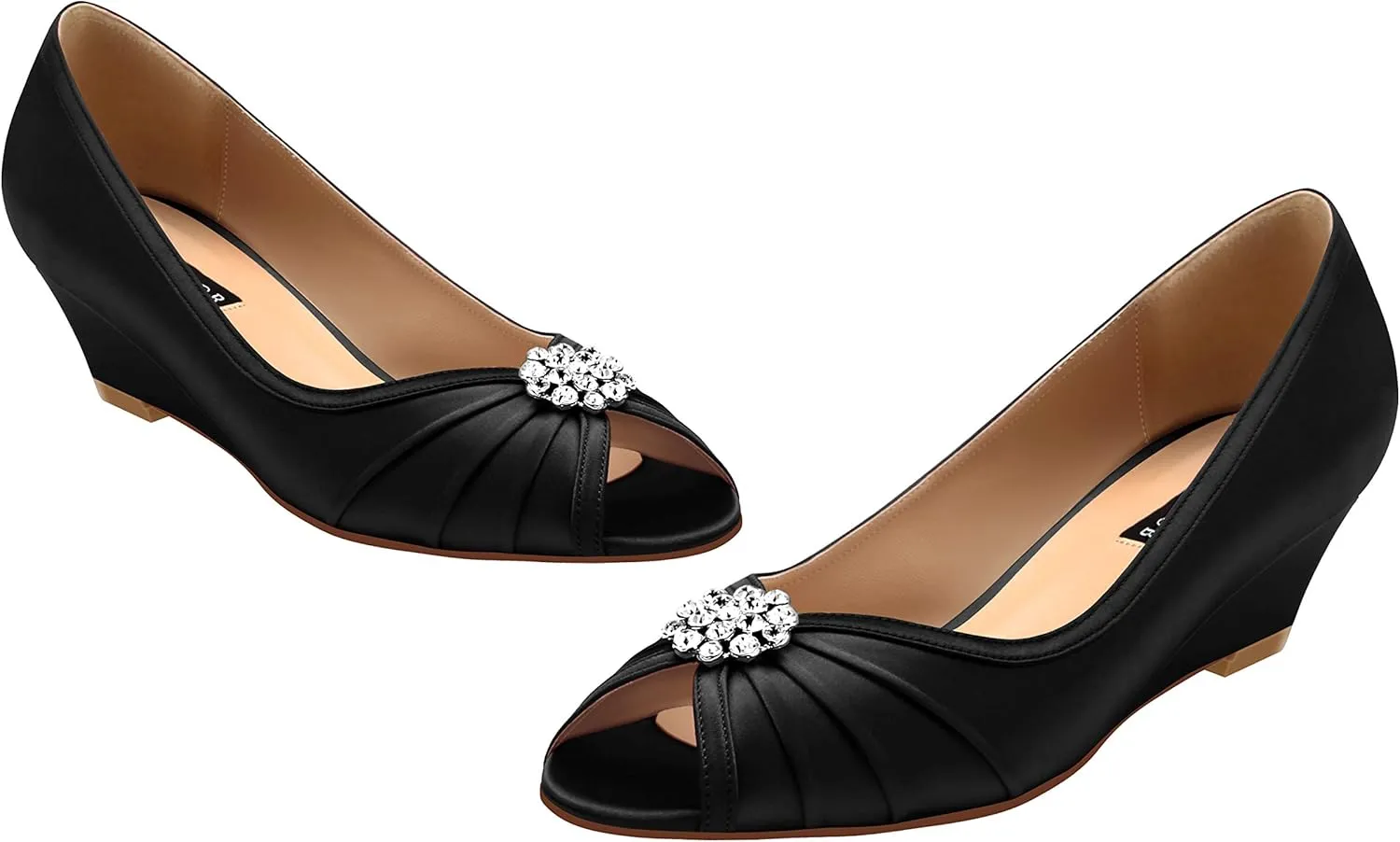 ERIJUNOR Women Comfortable Low Heel Wedges Peep Toe Wedding Shoes