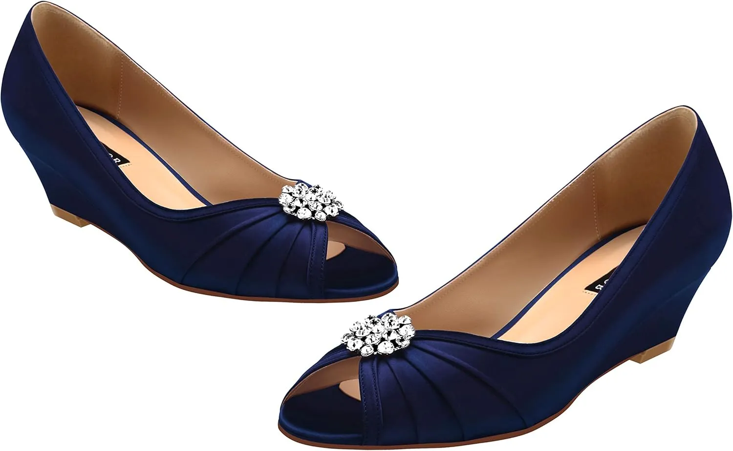 ERIJUNOR Women Comfortable Low Heel Wedges Peep Toe Wedding Shoes