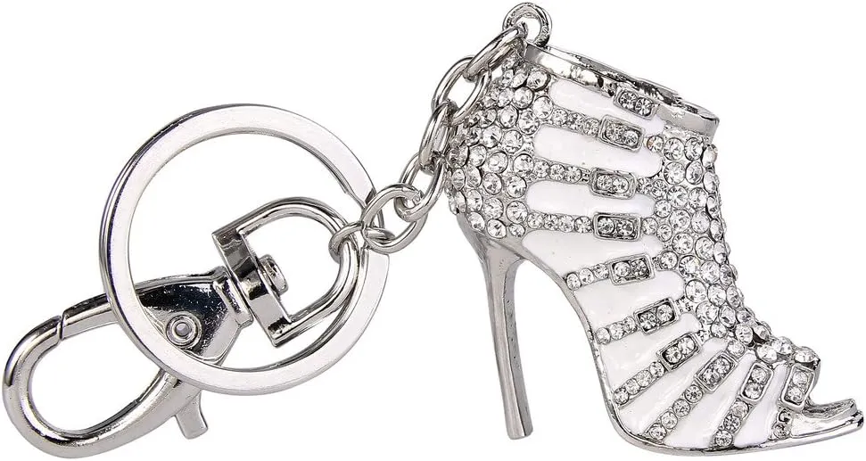EVER FAITH Austrian Crystal Enamel Sexy High Heel Shoe Keychain Clear
