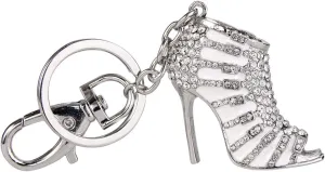 EVER FAITH Austrian Crystal Enamel Sexy High Heel Shoe Keychain Clear