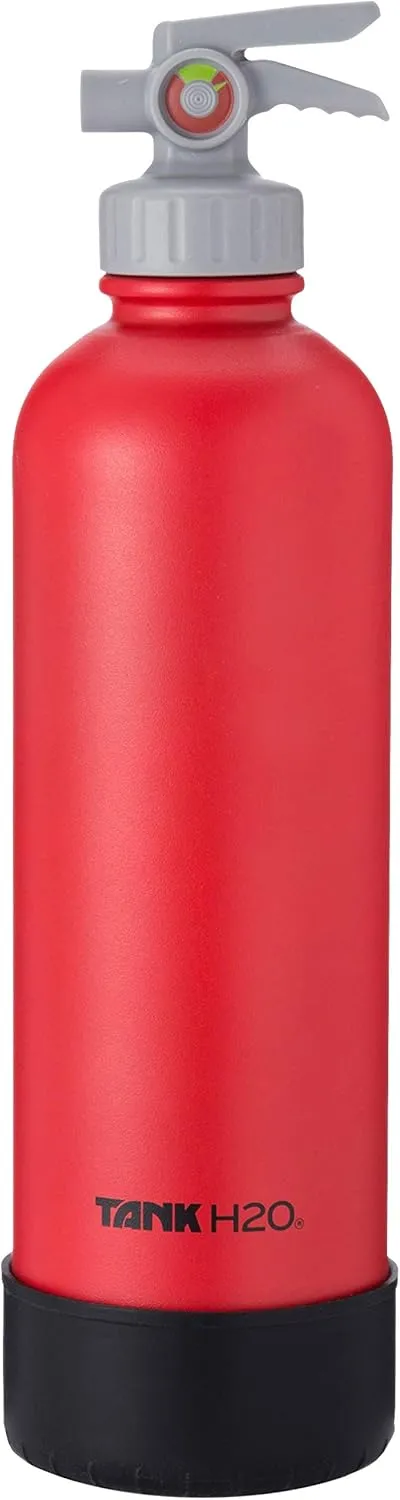 Fire Extinguisher Vacuum Insulated Water Bottle: Great Gift and Accessory for Firefighters | Holds 700mL | Food-Grade Stainless Steel Bottle, BPA-Free Cap, Silicone Boot (White)