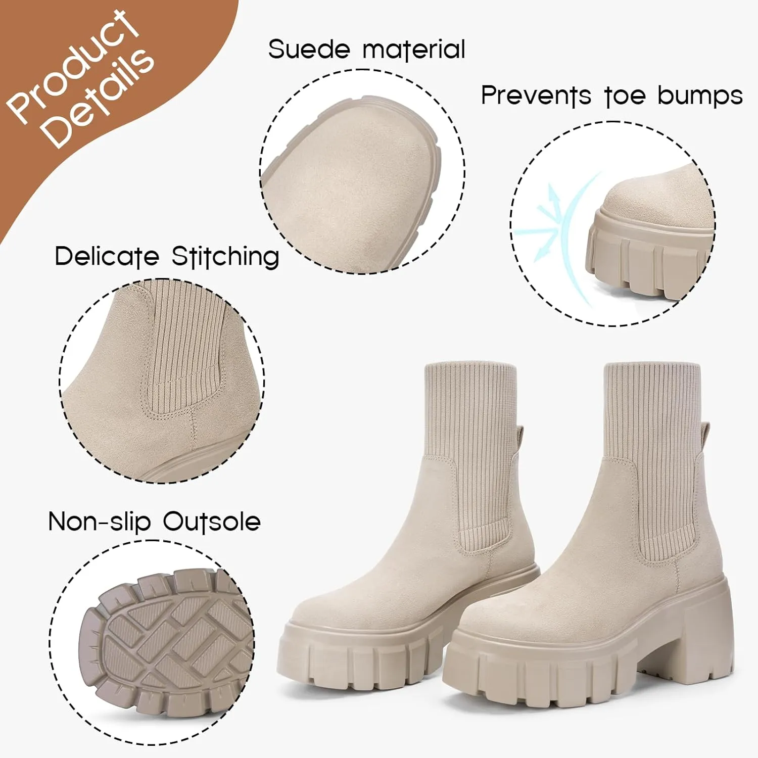 FITORY Women's Ankle Boots Comfy Chelsea Mid Heel Elastic Chunky Heel Lug Sole Booties Size 6-11