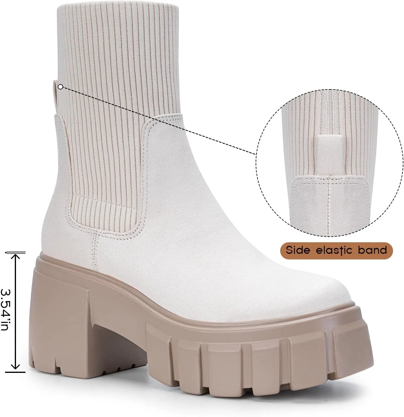 FITORY Women's Ankle Boots Comfy Chelsea Mid Heel Elastic Chunky Heel Lug Sole Booties Size 6-11