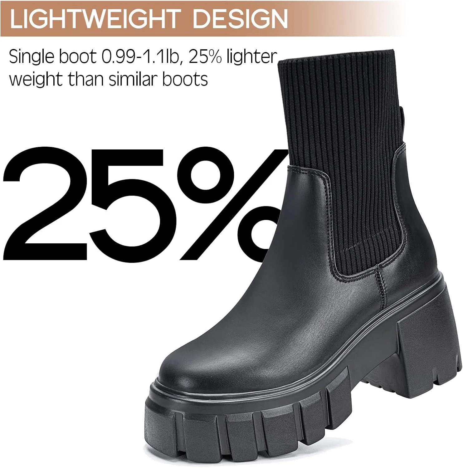 FITORY Women's Ankle Boots Comfy Chelsea Mid Heel Elastic Chunky Heel Lug Sole Booties Size 6-11