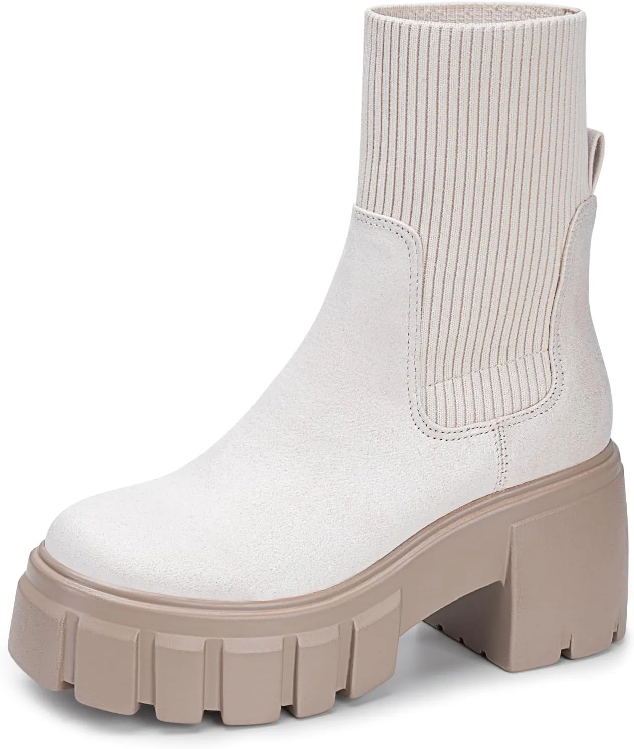 FITORY Women's Ankle Boots Comfy Chelsea Mid Heel Elastic Chunky Heel Lug Sole Booties Size 6-11