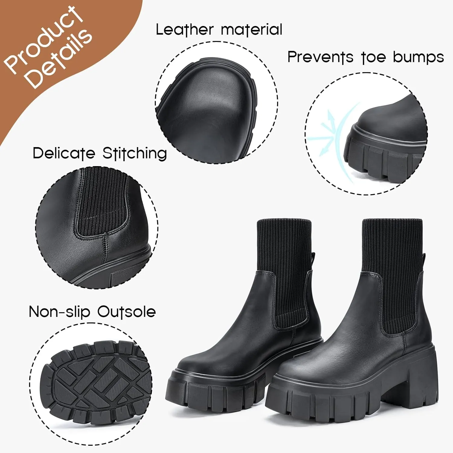 FITORY Women's Ankle Boots Comfy Chelsea Mid Heel Elastic Chunky Heel Lug Sole Booties Size 6-11