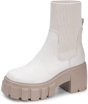 FITORY Women's Ankle Boots Comfy Chelsea Mid Heel Elastic Chunky Heel Lug Sole Booties Size 6-11