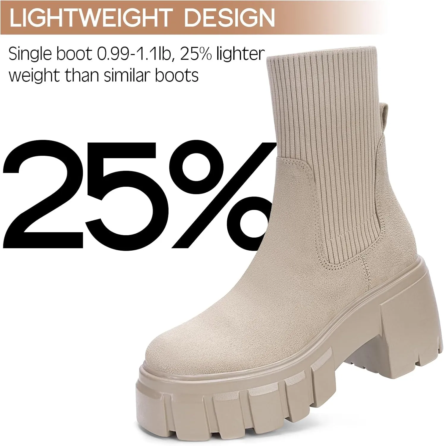 FITORY Women's Ankle Boots Comfy Chelsea Mid Heel Elastic Chunky Heel Lug Sole Booties Size 6-11