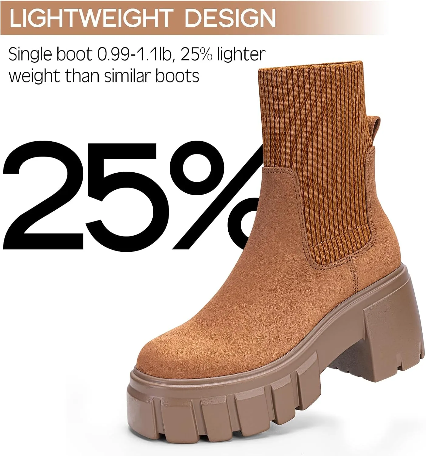 FITORY Women's Ankle Boots Comfy Chelsea Mid Heel Elastic Chunky Heel Lug Sole Booties Size 6-11