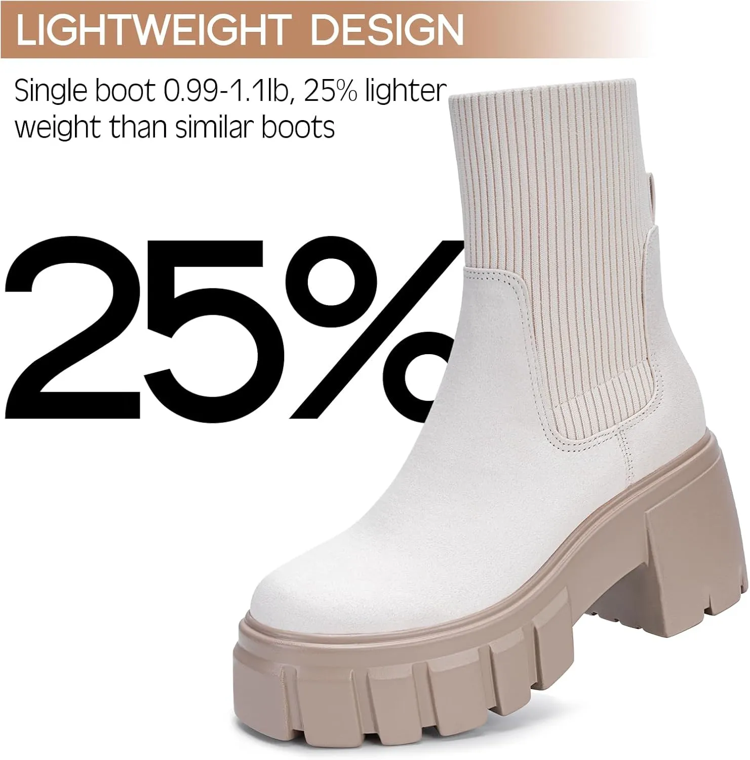 FITORY Women's Ankle Boots Comfy Chelsea Mid Heel Elastic Chunky Heel Lug Sole Booties Size 6-11