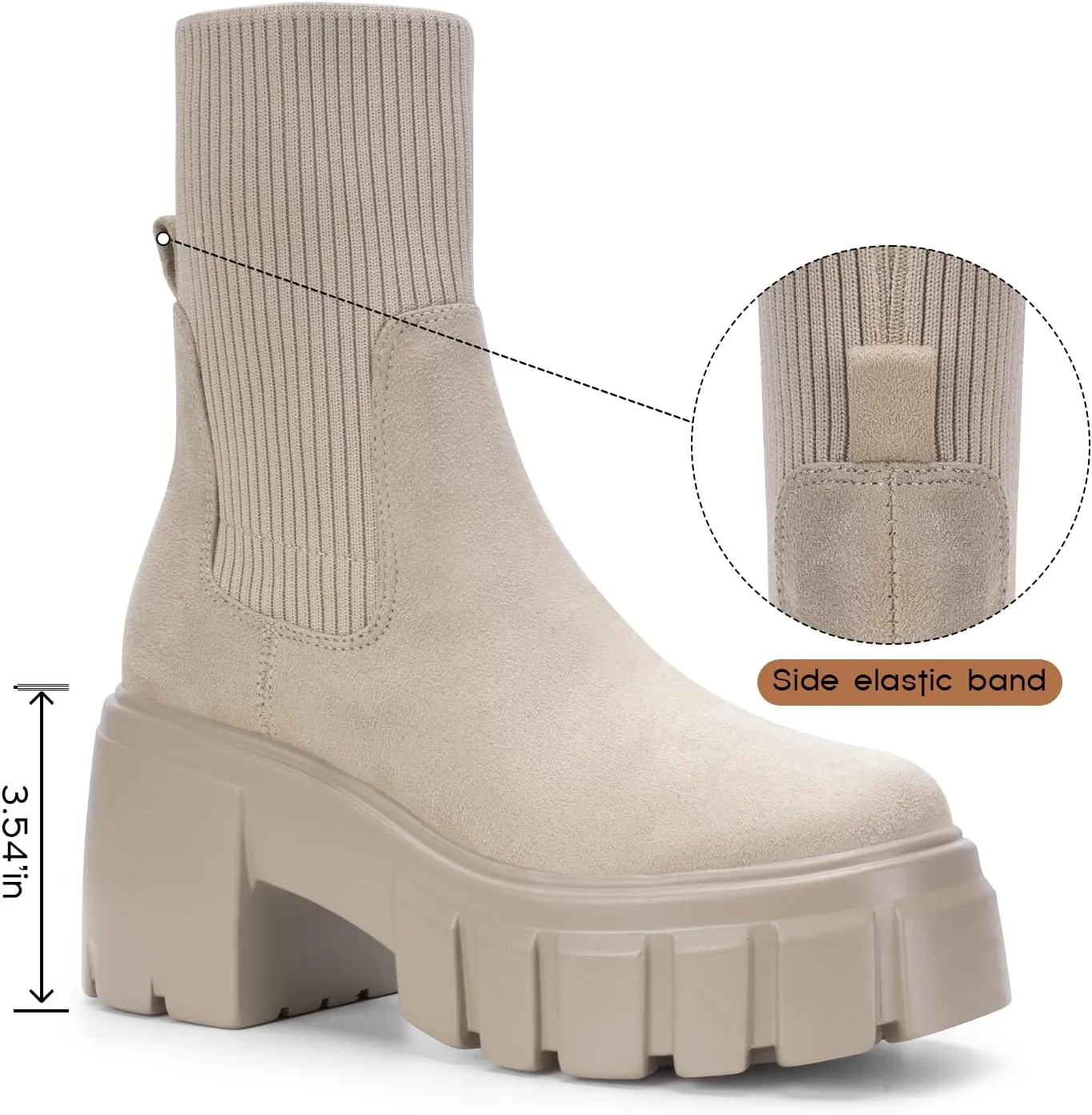 FITORY Women's Ankle Boots Comfy Chelsea Mid Heel Elastic Chunky Heel Lug Sole Booties Size 6-11