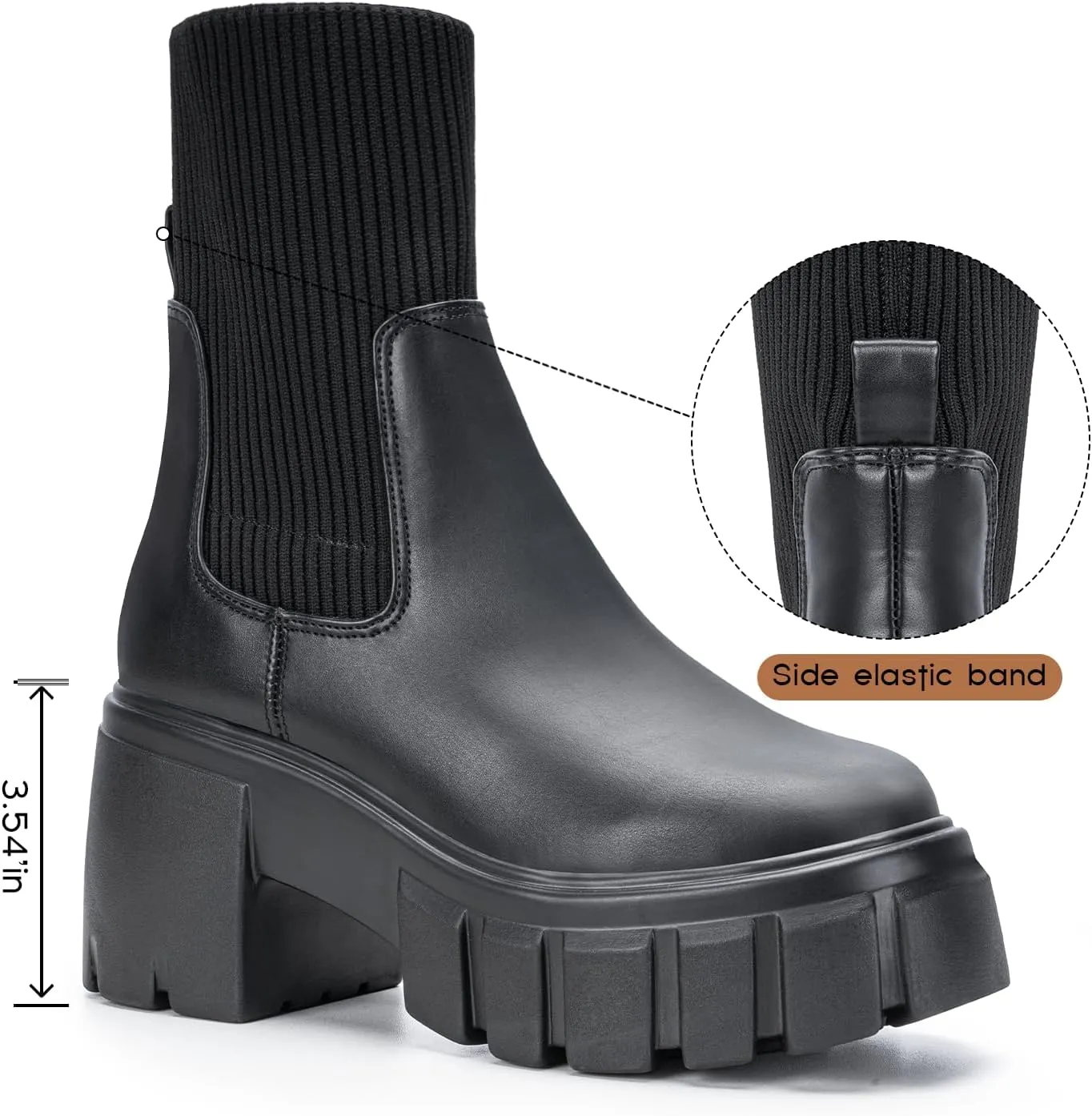 FITORY Women's Ankle Boots Comfy Chelsea Mid Heel Elastic Chunky Heel Lug Sole Booties Size 6-11