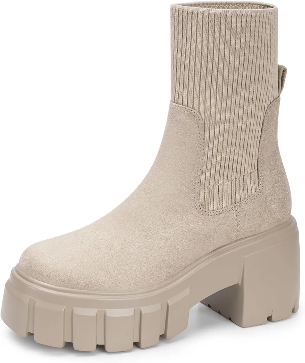 FITORY Women's Ankle Boots Comfy Chelsea Mid Heel Elastic Chunky Heel Lug Sole Booties Size 6-11