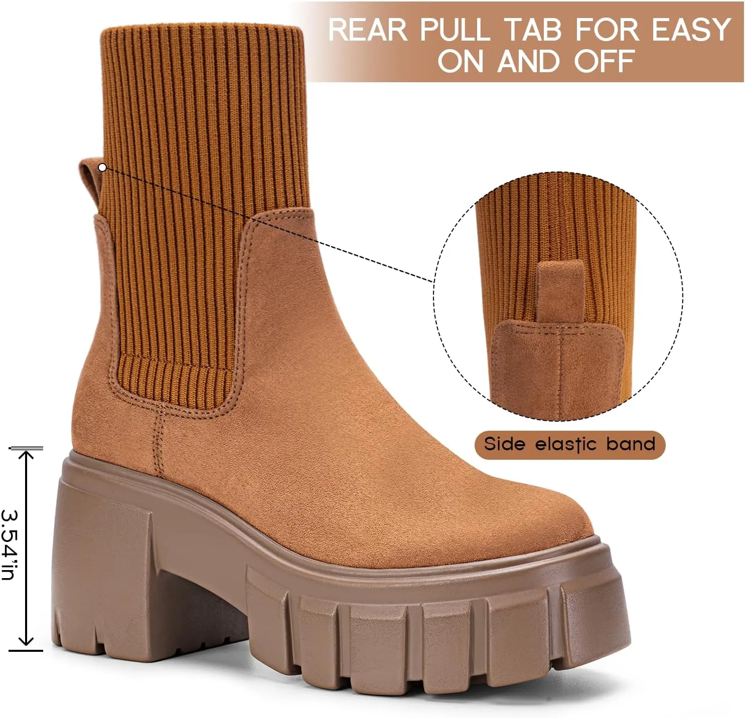 FITORY Women's Ankle Boots Comfy Chelsea Mid Heel Elastic Chunky Heel Lug Sole Booties Size 6-11