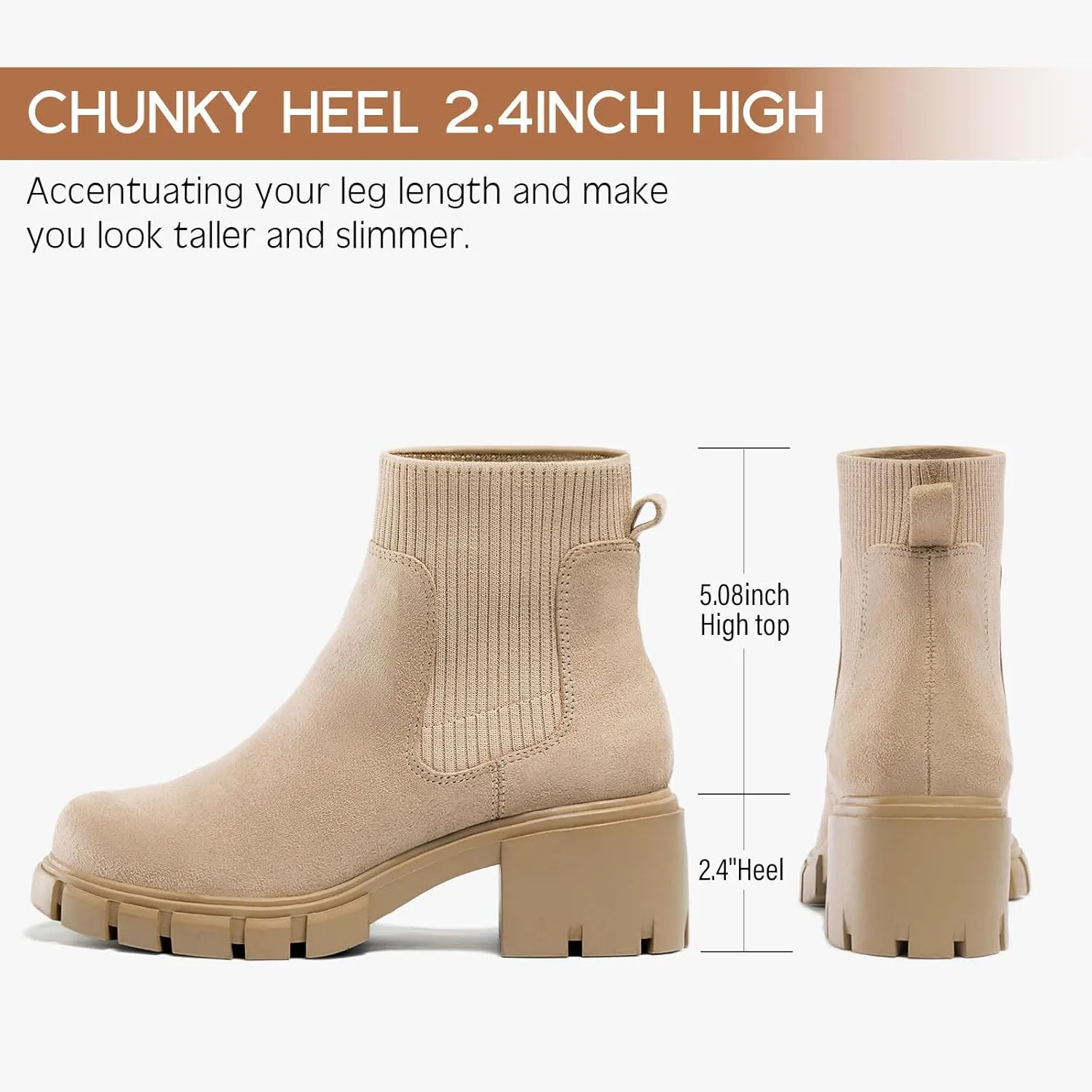 FITORY Women's Ankle Boots Comfy Chelsea Mid Heel Elastic Chunky Heel Lug Sole Booties Size 6-11