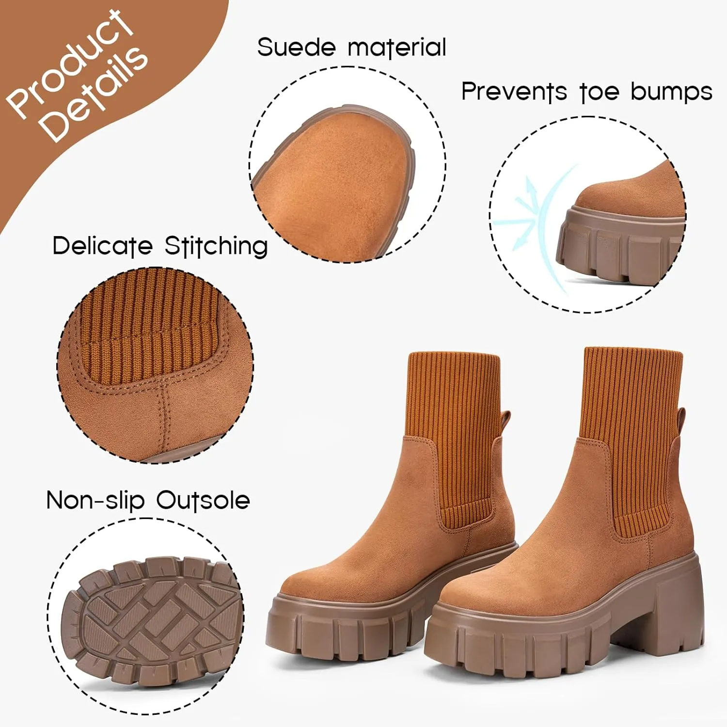 FITORY Women's Ankle Boots Comfy Chelsea Mid Heel Elastic Chunky Heel Lug Sole Booties Size 6-11