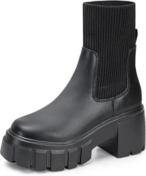 FITORY Women's Ankle Boots Comfy Chelsea Mid Heel Elastic Chunky Heel Lug Sole Booties Size 6-11