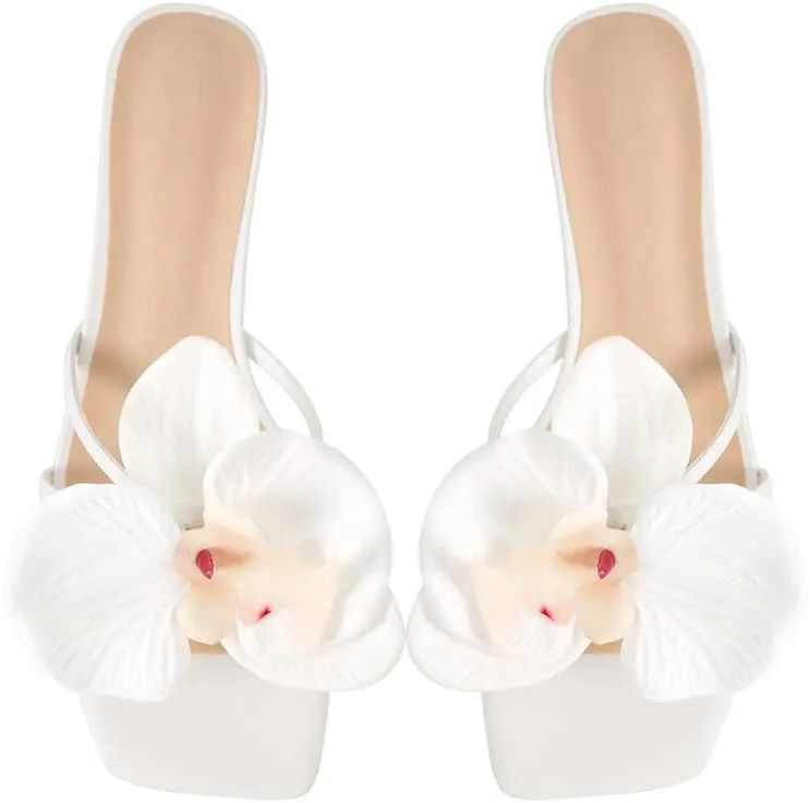 Flower Square Toe Low Heel Sandals