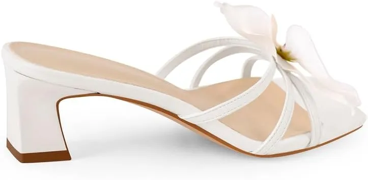 Flower Square Toe Low Heel Sandals