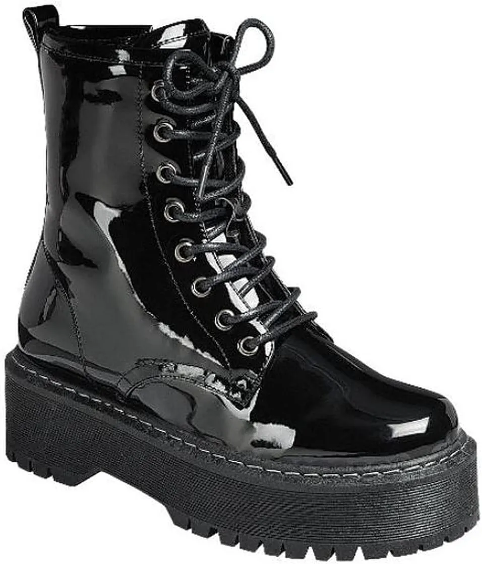 Forever Women Chunky Lug Sole Lace up Ankle Boot w/Side Zipper