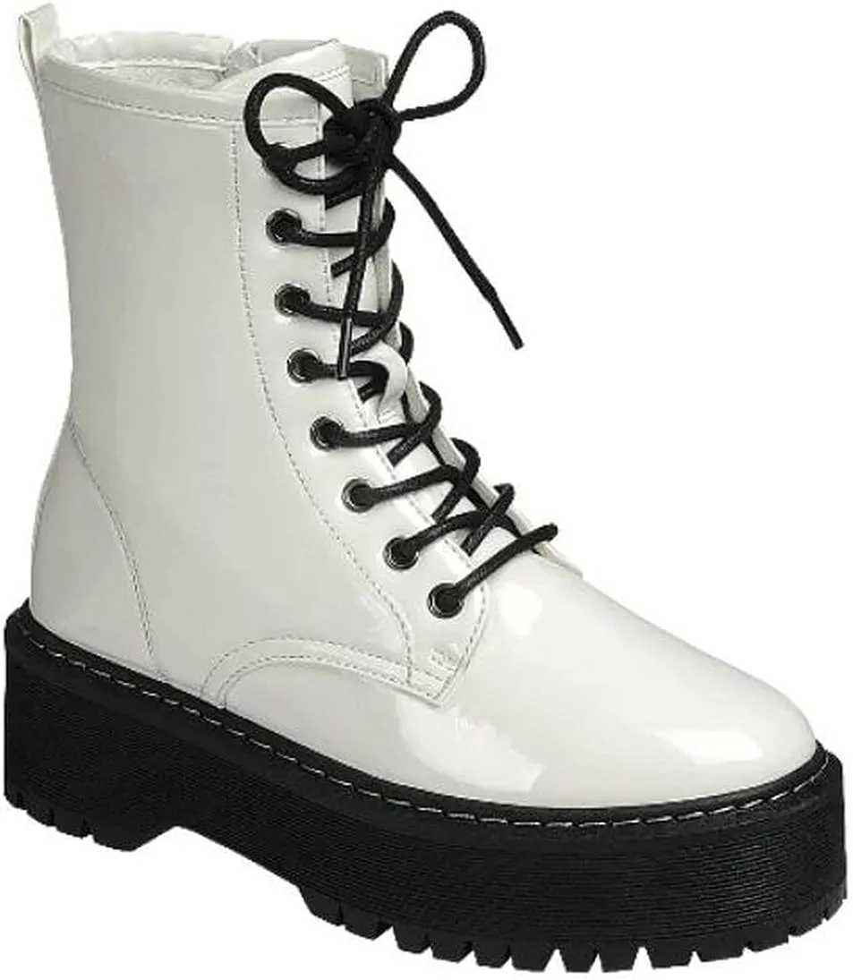 Forever Women Chunky Lug Sole Lace up Ankle Boot w/Side Zipper