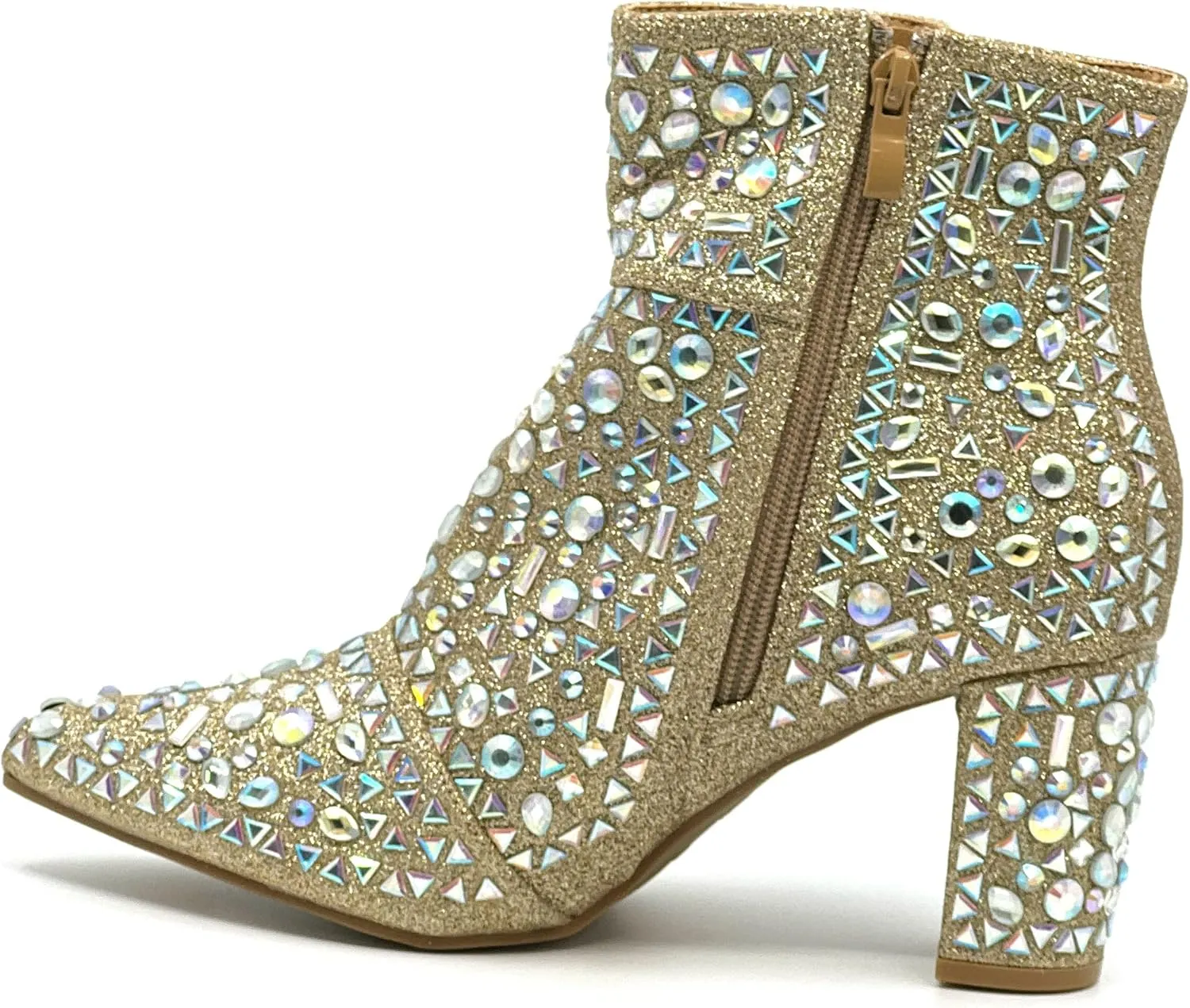 Forever Women Rhinestone Glitter Block Chunky Heel Ankle Booties