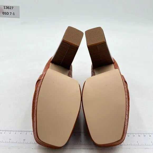 FOWT Brown Crocodile-Textured Chunky High Heel Square Toe Loafer Platform Pump