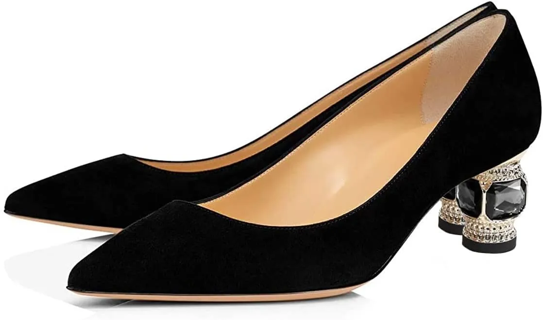 FSJ Women Bridal Pointed Toe Chunky Block Low Heel Crystal Pumps Slip on Wedding Thick Heel Comfort Shoes Size 4-15 US