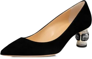 FSJ Women Bridal Pointed Toe Chunky Block Low Heel Crystal Pumps Slip on Wedding Thick Heel Comfort Shoes Size 4-15 US