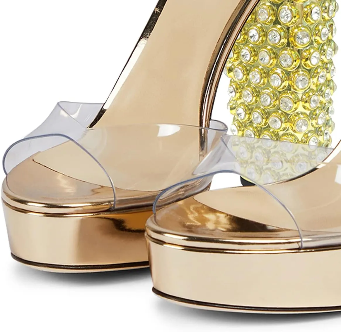 FSJ Women Chunky Block High Heel Crystal Studded Sandals Platform Peep Toe Clear Ankle Strap Transparent Comfort Bridal Wedding Shoes Size 4-15 US